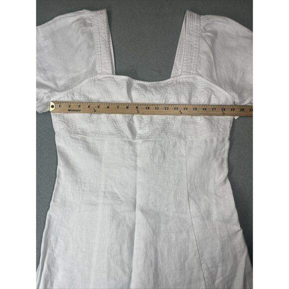 Madewell Square Neck Mini Dress in 100% Linen Size 14 Eyelet White Cut Out Back - Picture 8 of 12